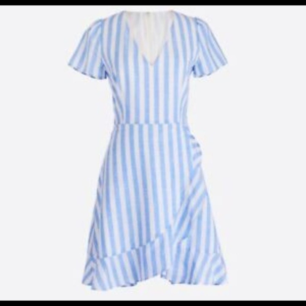 J Crew blue and white stripped ruffle dress